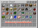 Hoizontally Sorted/Stacked Items Using Inventory Tweaks button in Chest Window.